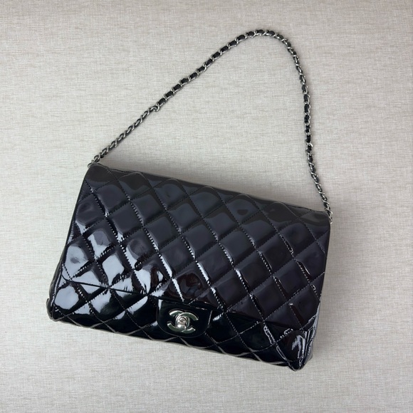 CHANEL Timeless Clutch Flap Black Patent (color changed from red) SHW - Picture 1 of 16